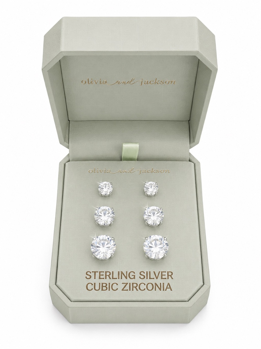 Sterling Silver Cubic Zirconia Earring Studs • BRAND NEW IN BOX